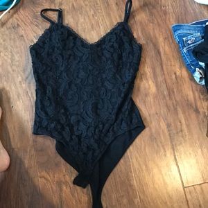 Black bodysuit with lace front and plain back
